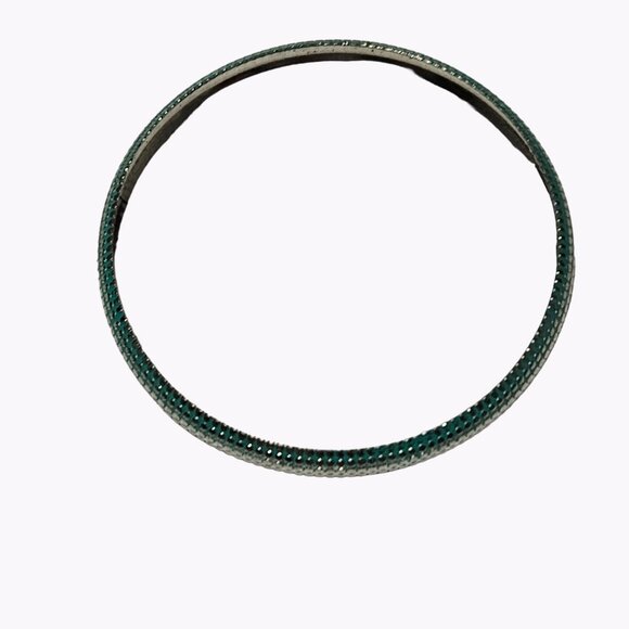 Turquoise Textured Bangle Bracelet Silver Tone Plated Boho Fashion Jewelry Women - Picture 3 of 4